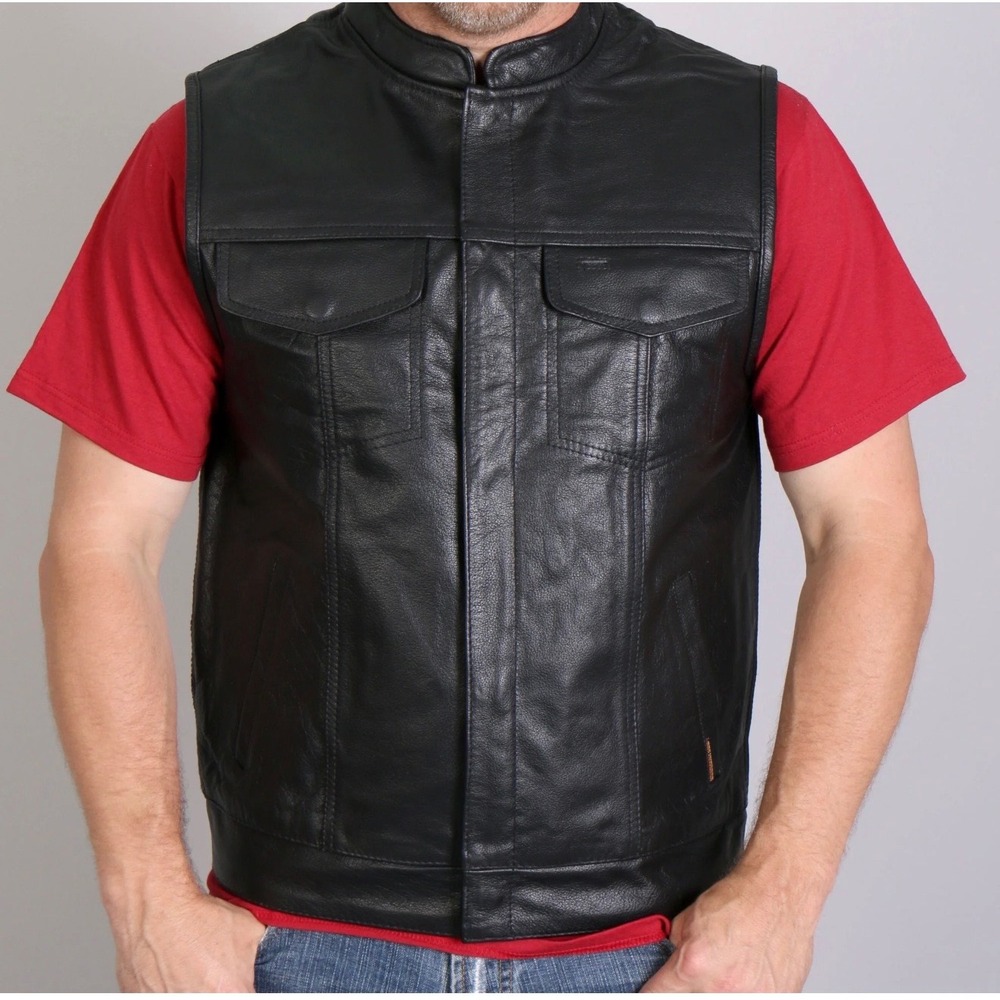 Zony Inc. Men's 3XL Black Leather Biker Vest Snap Closure Moto